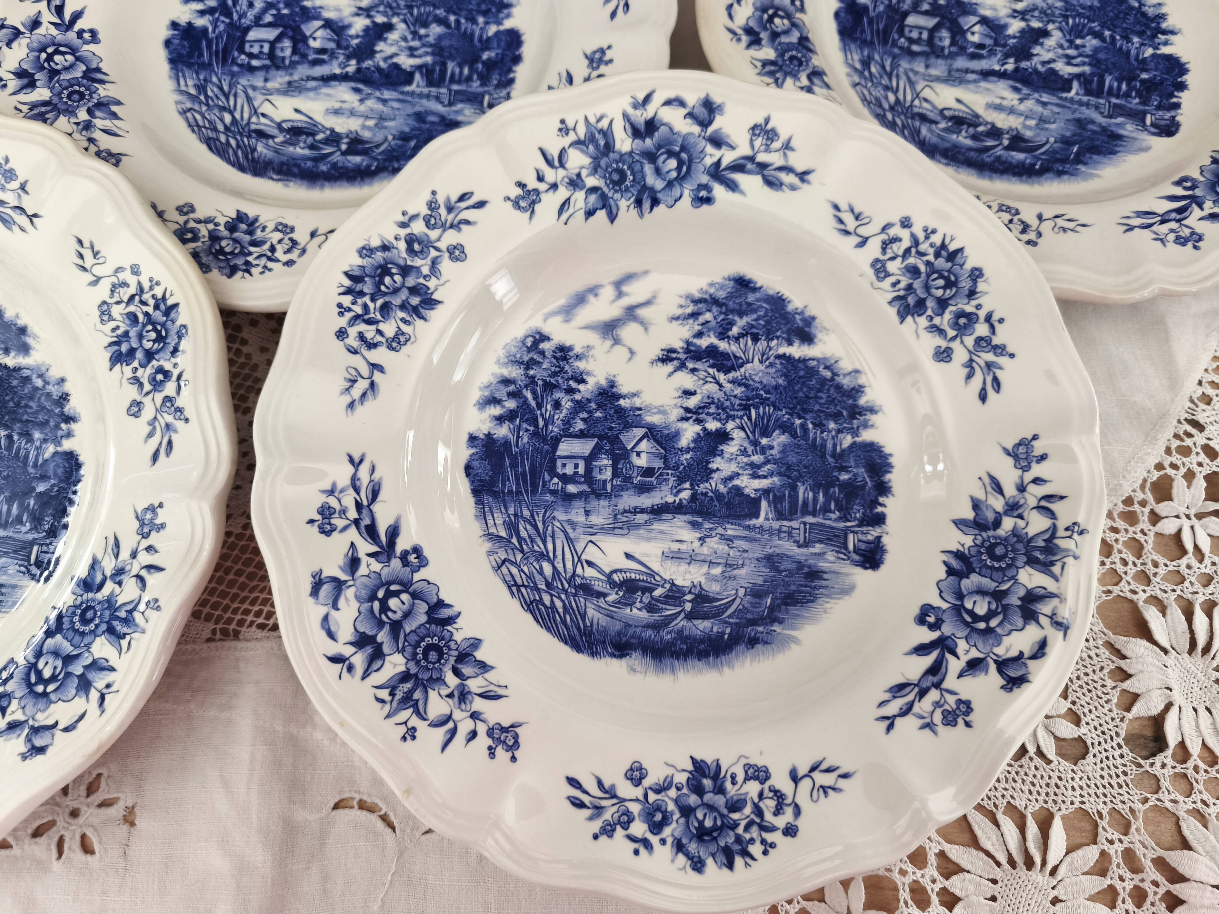 Lot de 5 assiettes creuses Sarreguemines modèle Romantic bleu
