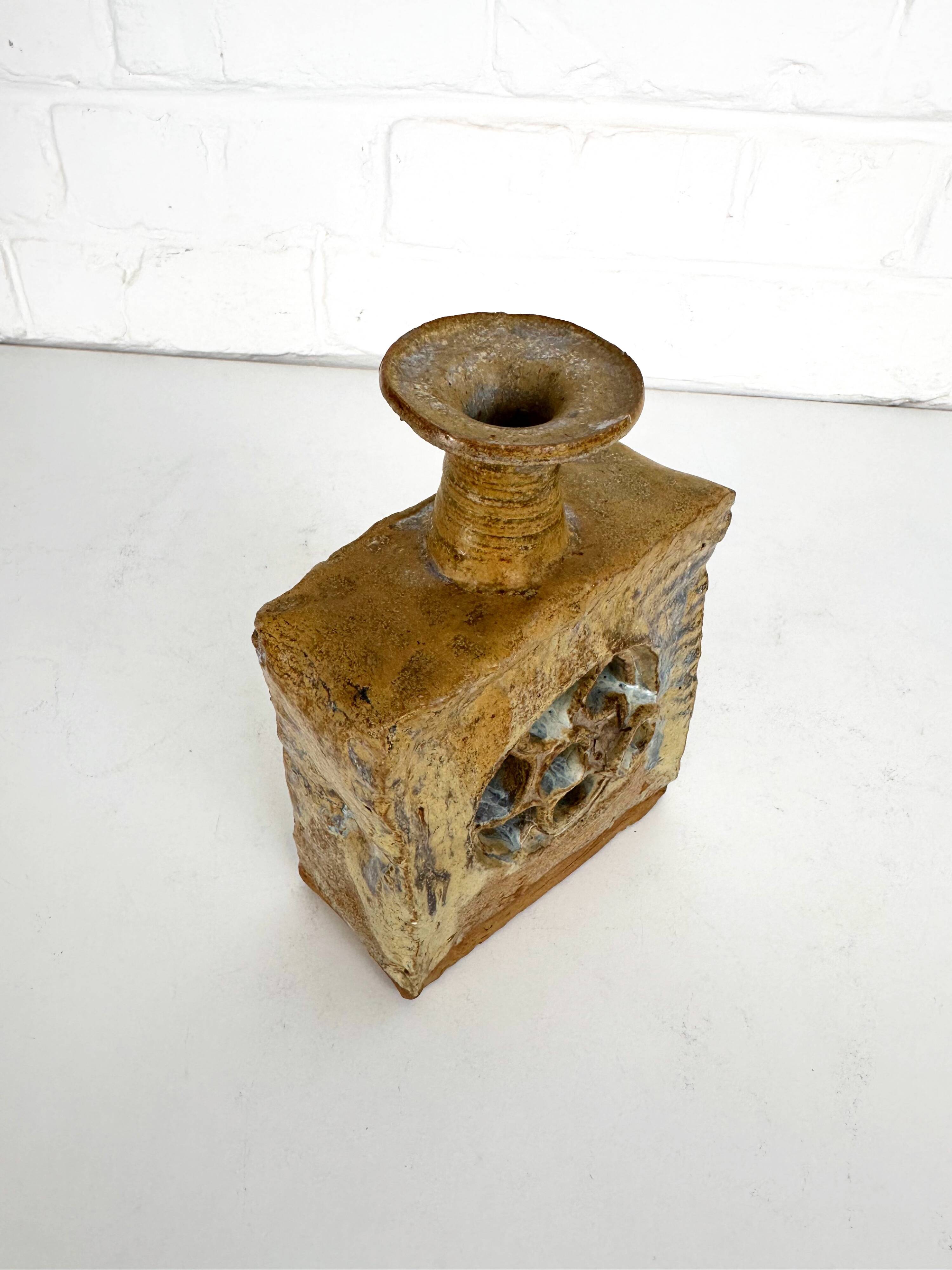 Brutalist stoneware vase with openwork decoration, Denmark, 1970.