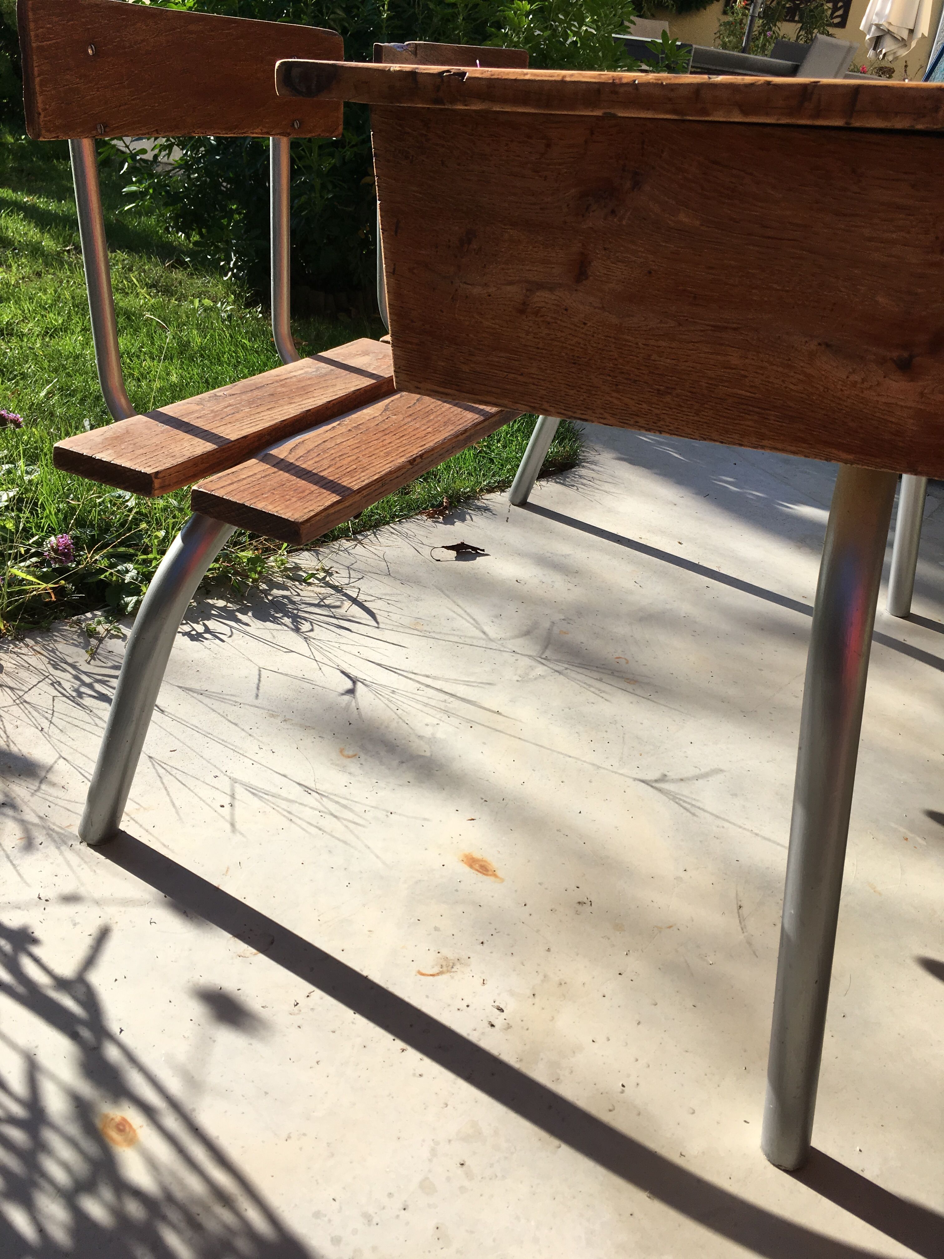 1950s Double wood and metal school desk
