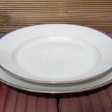 2 round dishes Limoges porcelain blue and gold border