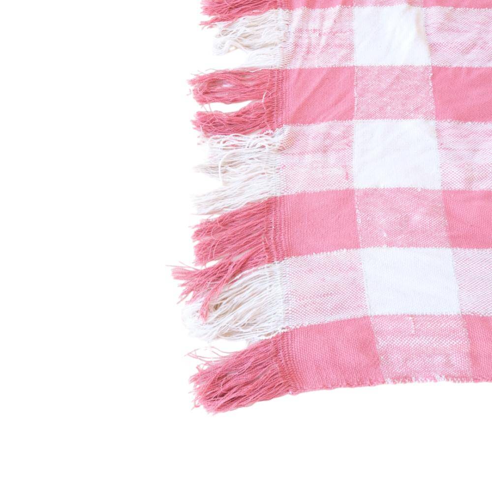 Vintage Haik pink blanket with Moroccan checks - 186 x 252 cm