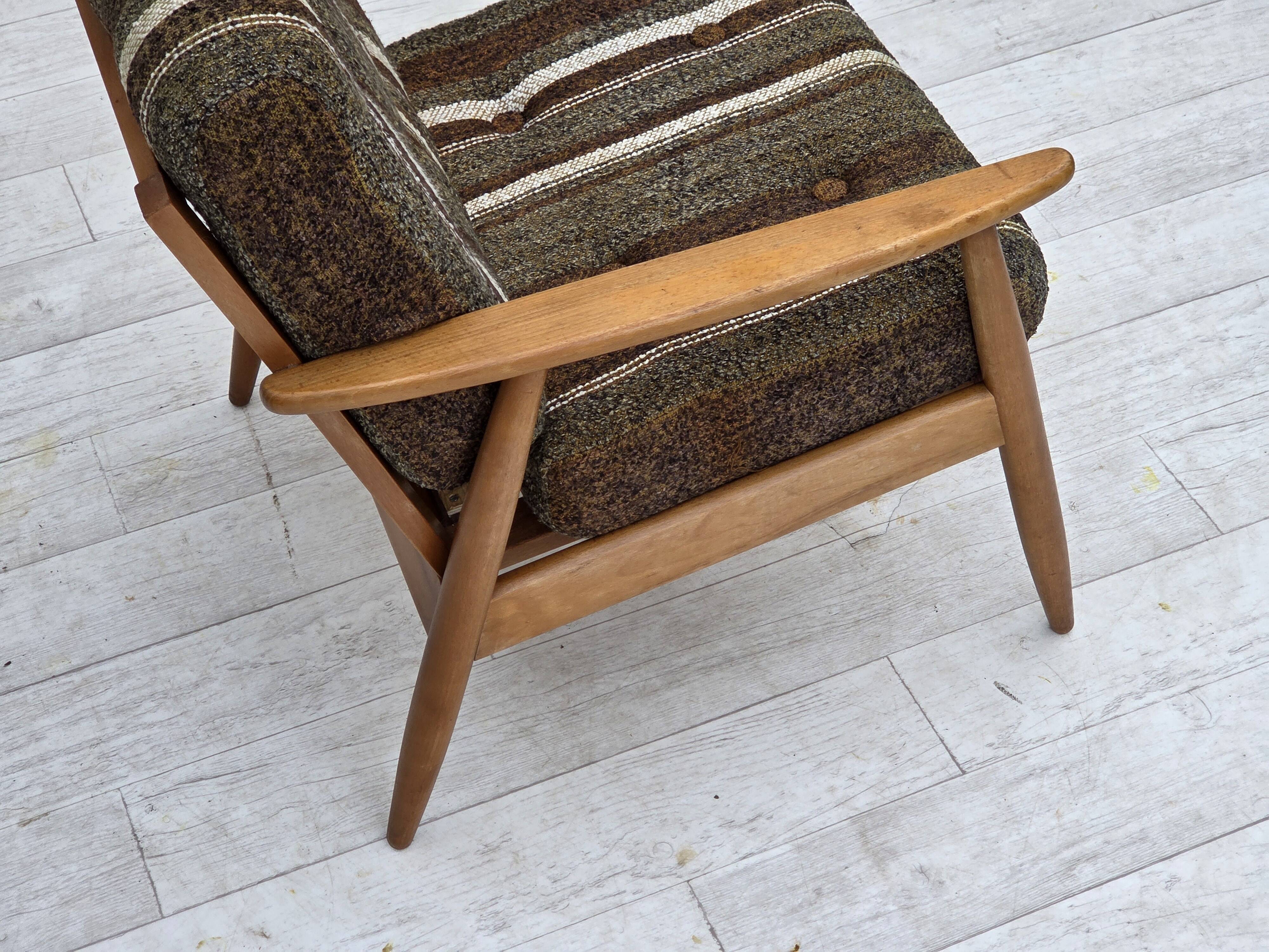 1970s, Danish armchair, beech wood, furniture wool fabric.