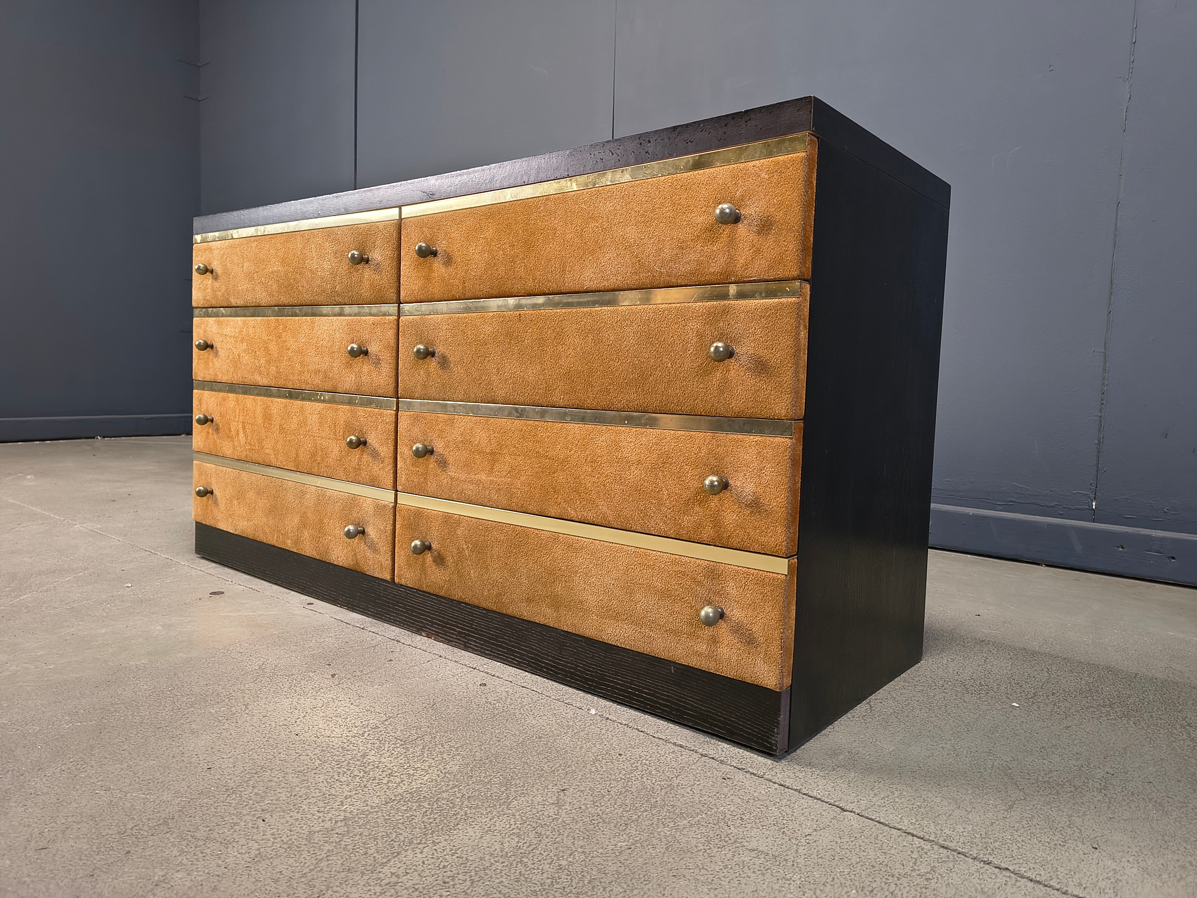 Commode en velours vintage italienne, années 1970