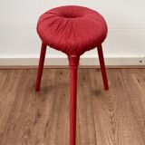 Ikea Red Metal and Wool Three pod Stool, Model Eskilstuna, 1990s