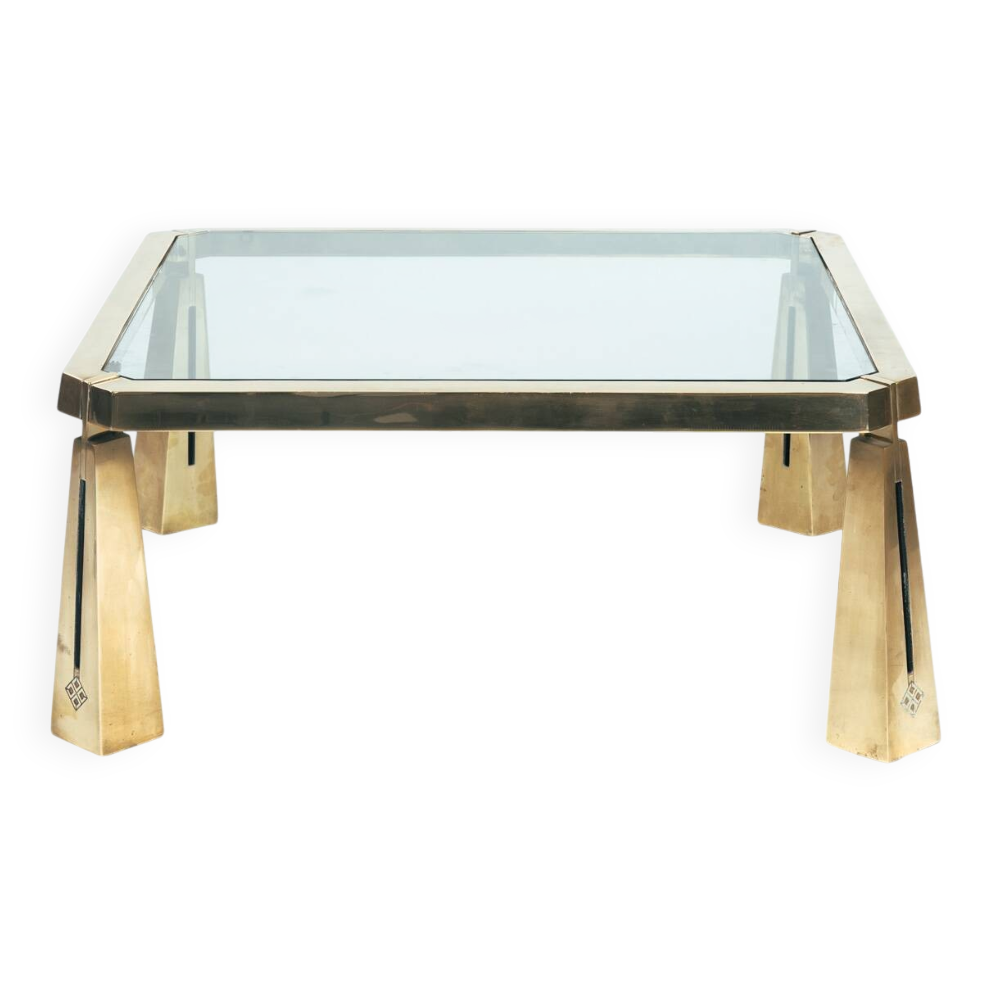 Peter Ghyczy brass and glass coffee table, Netherlands, 1980s