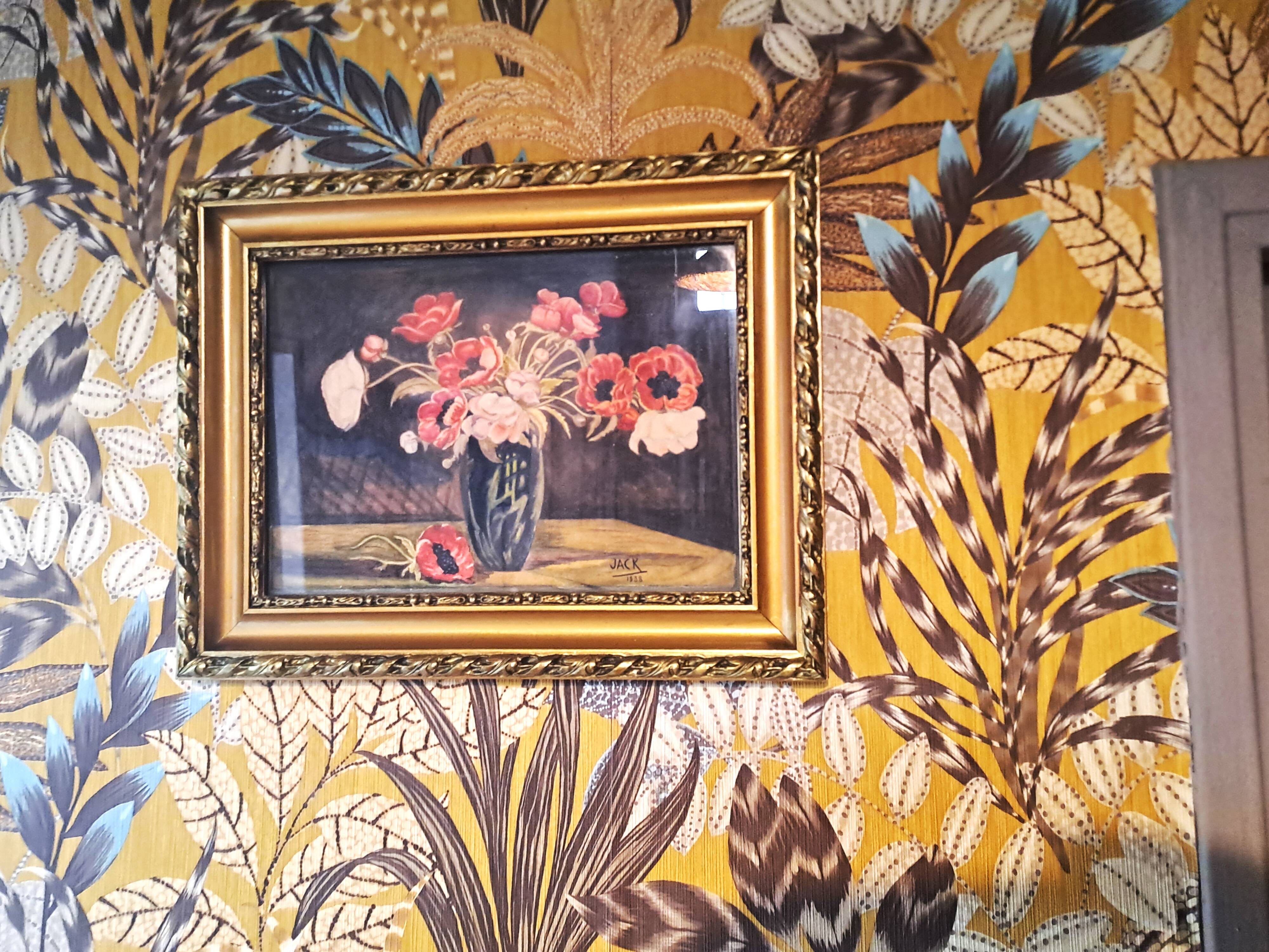 Painting jack watercolor still life france 1938 bouquet of anemones