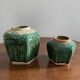 Deep green and light blue glazed hexagonal Shiwan ware ginger jar (collection of six jars, different sizes, floral designs)