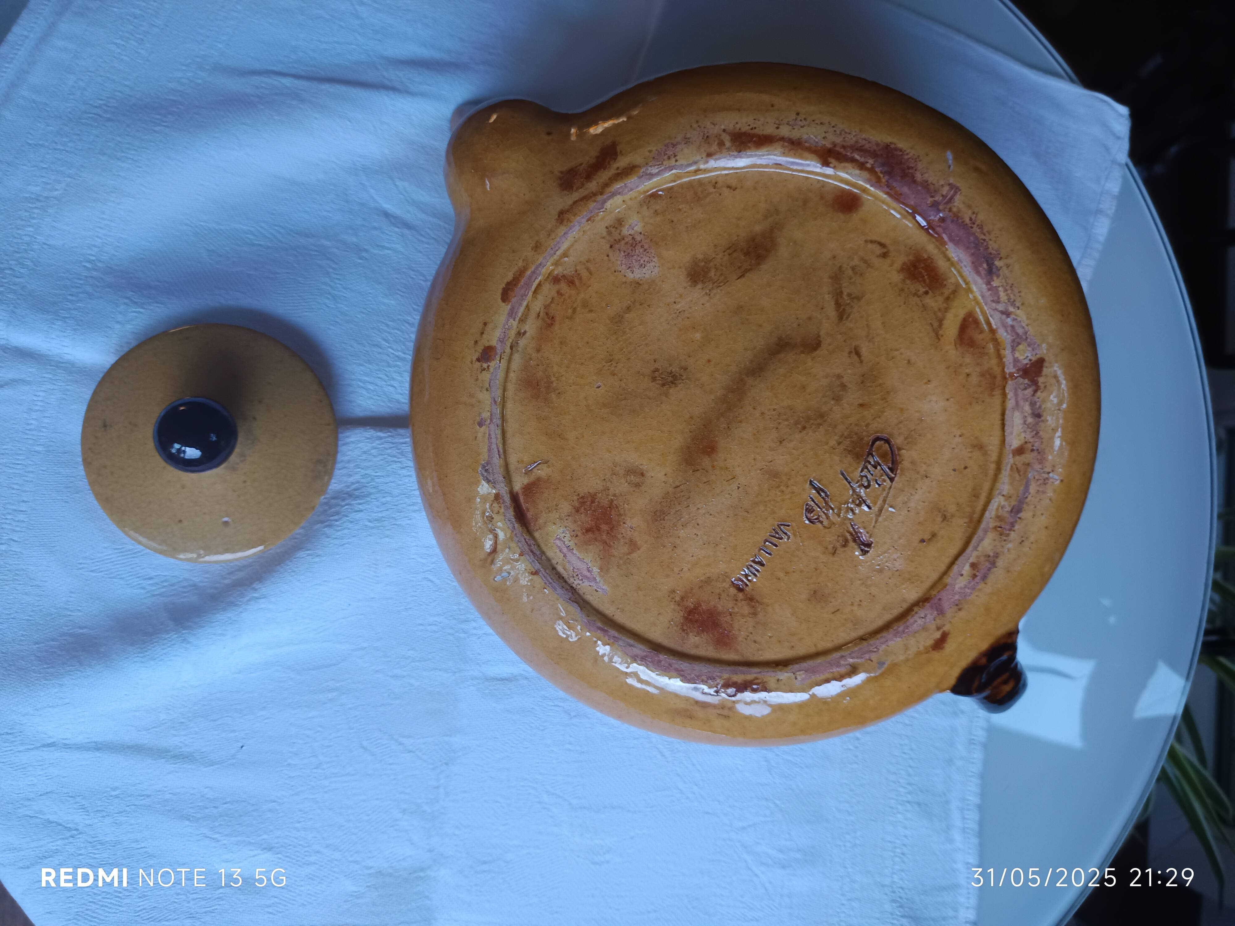 beautiful glazed ceramic teapot signed Chapello Jean Baptiste Vallauris