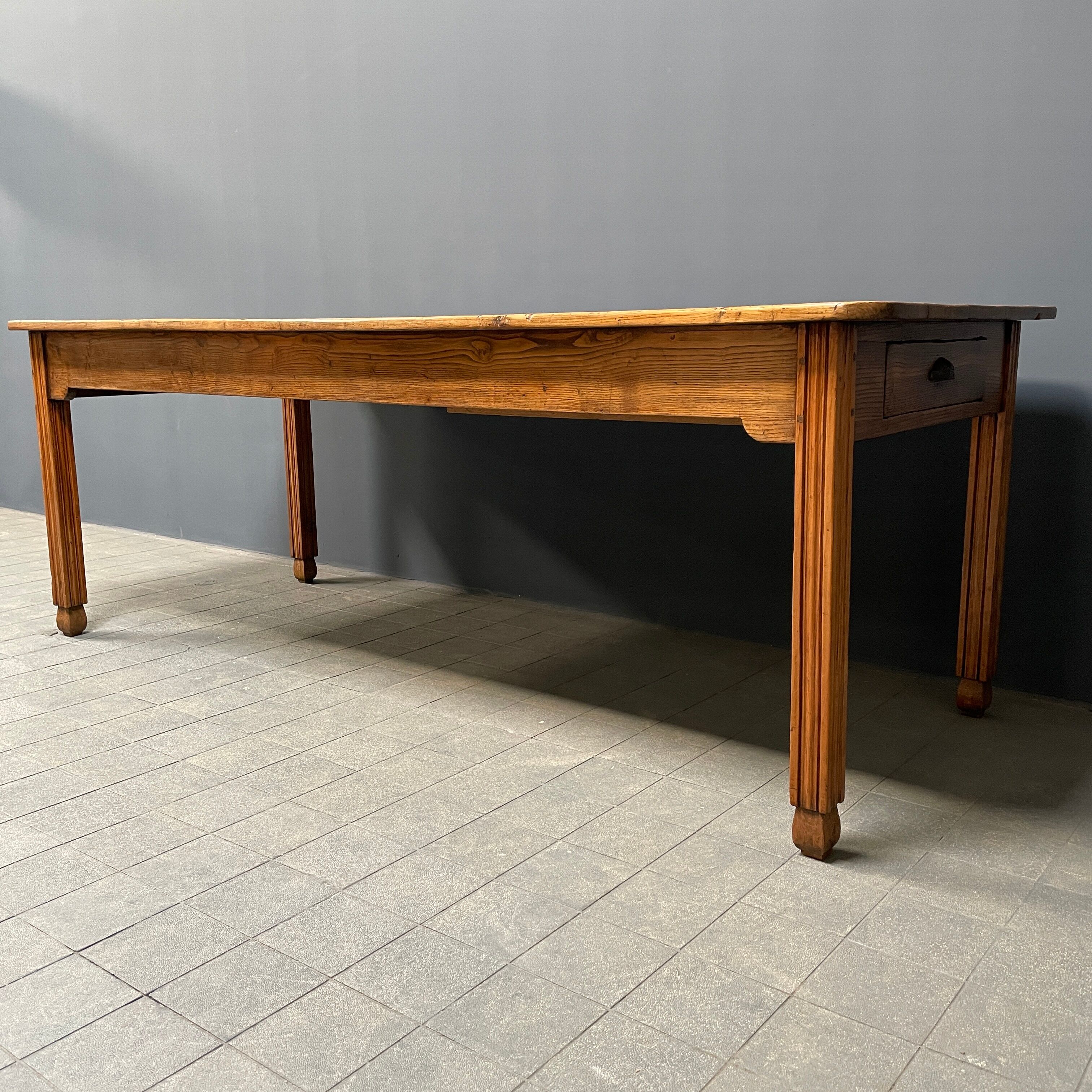 Large oak farmhouse table from France, early 1900s