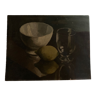 Oil on wood still life with glass bowl and lemon chiaroscuro 1960