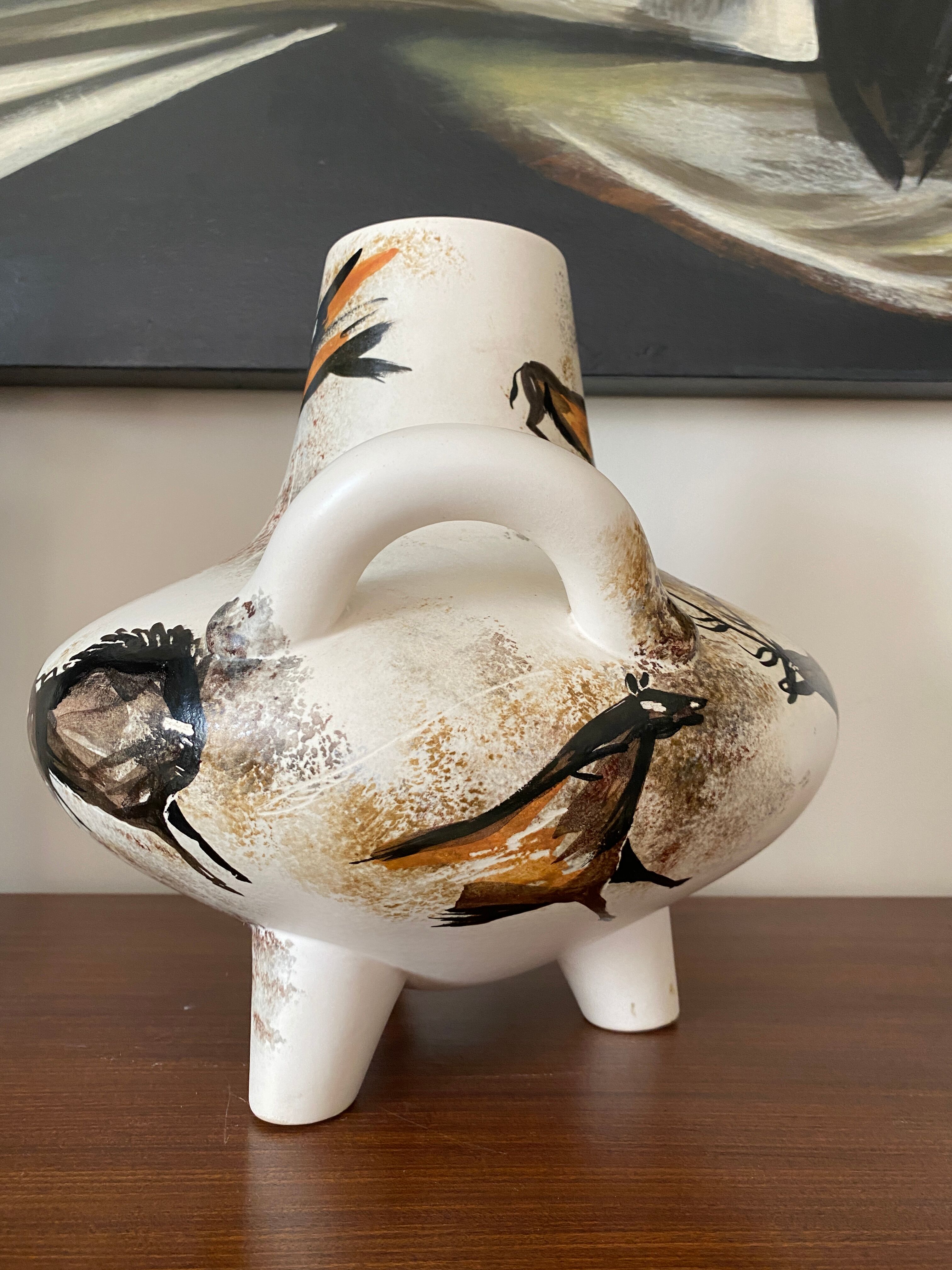 Ceramic vase with rock decoration Vallauris 1960