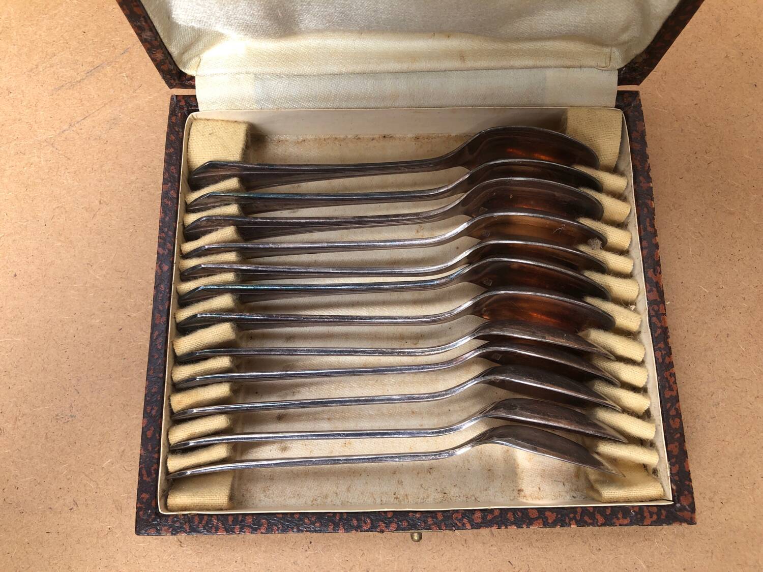 Series 12 old art deco coffee spoons vintage silver metal