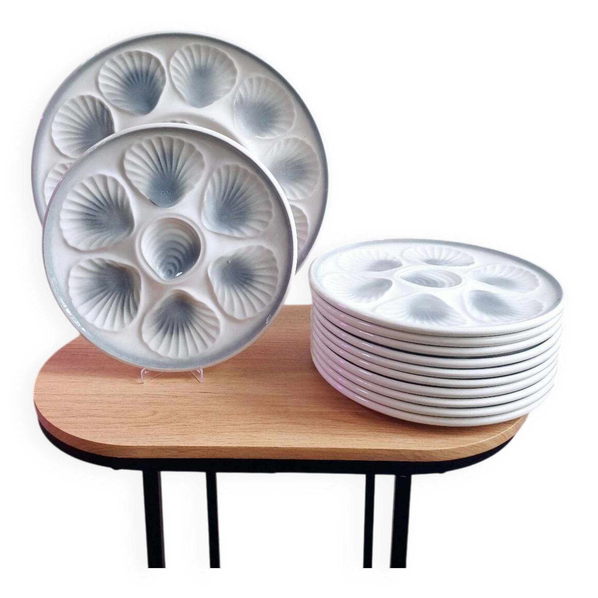 Set of 11 + 1 oyster plates Moulin des Loups