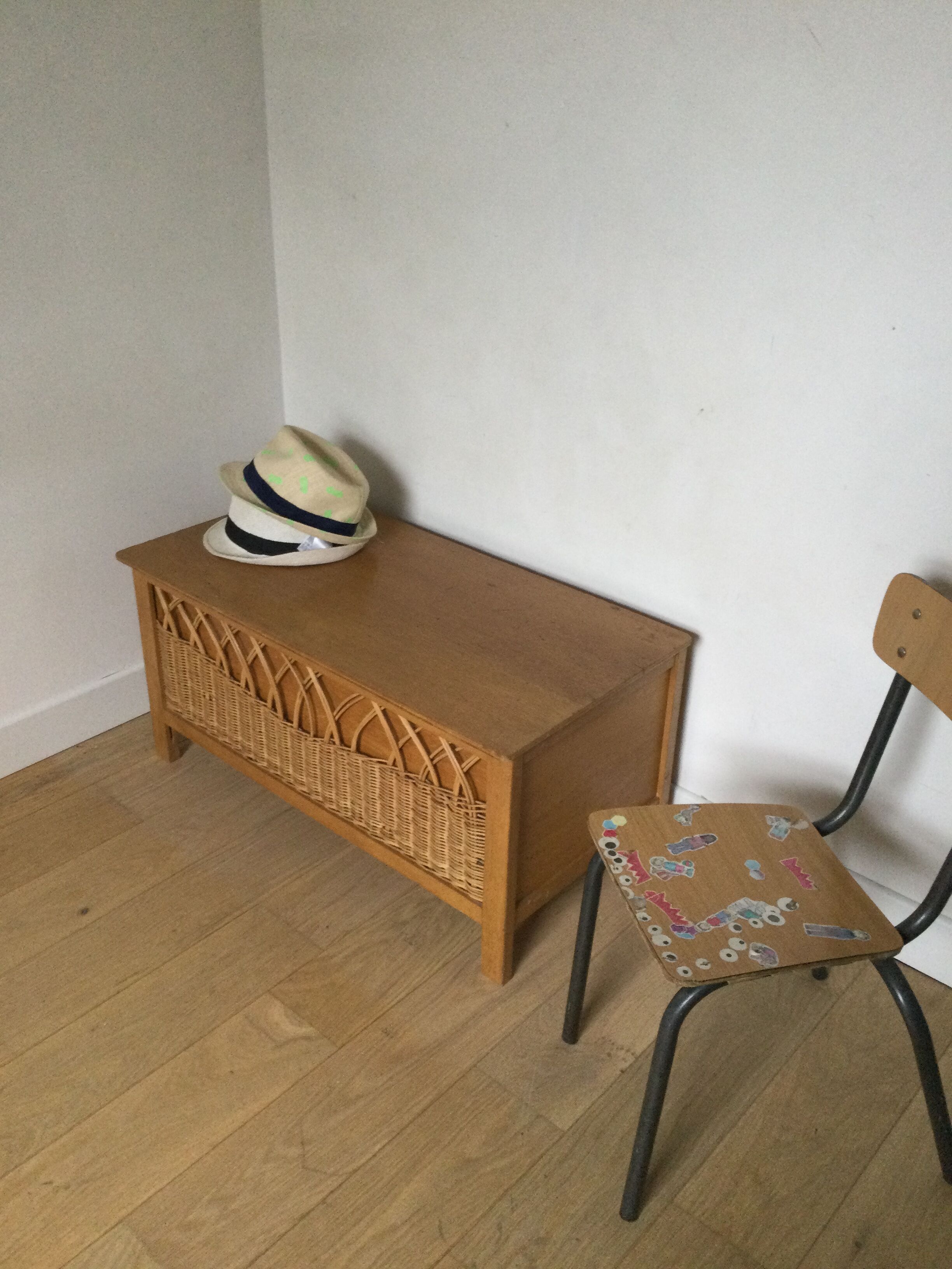 Vintage wood and rattan chest