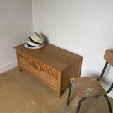 Vintage wood and rattan chest