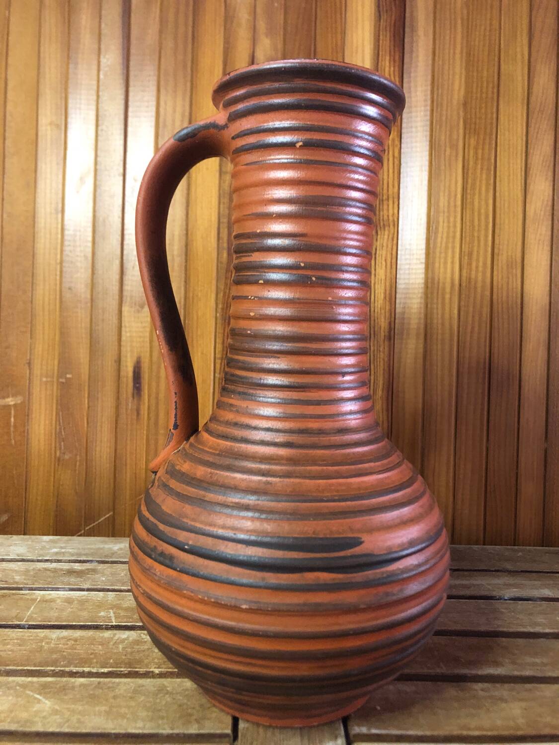Old brown & orange ceramic pitcher vase w. germany vintage #a470