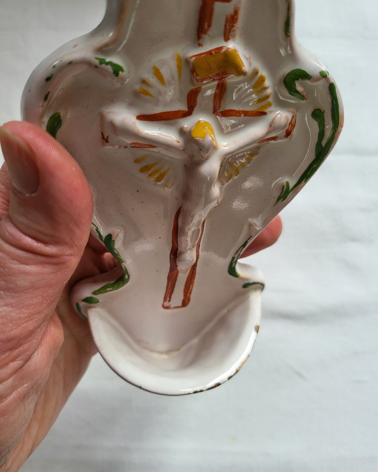 Old Faience Baptismal Font Christ Cross