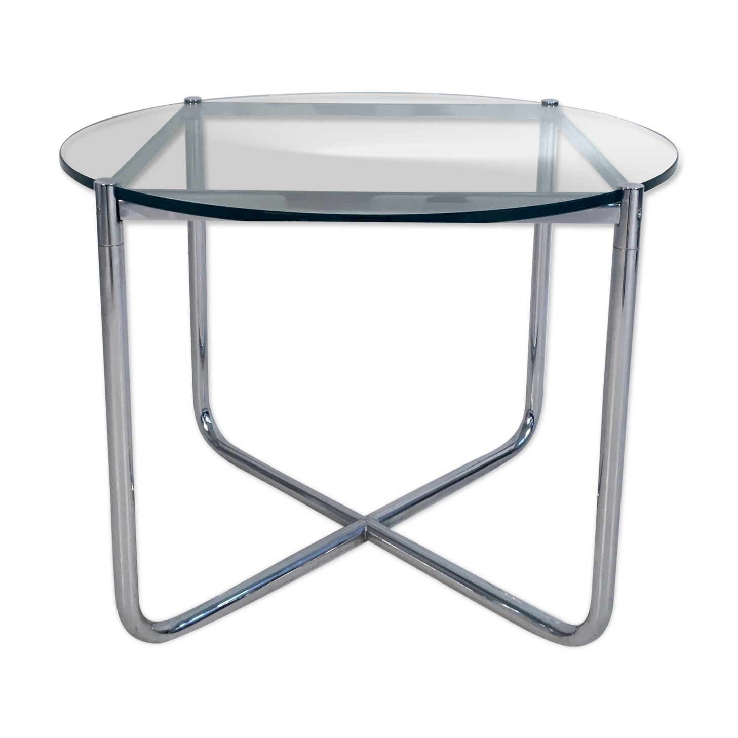 Table d'appoint en verre et chrome de Mies Van Der Rohe pour Knoll, vers 1970