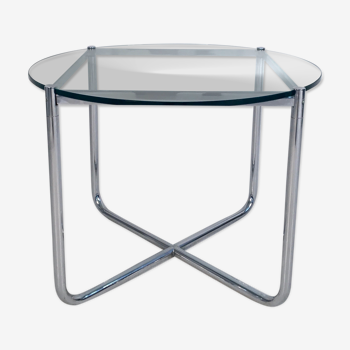 Glass and chrome side table by Mies Van Der Rohe for Knoll, 1970
