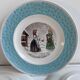 Set of 7 antique plates 18 cm – Fables de La Fontaine – turquoise decoration