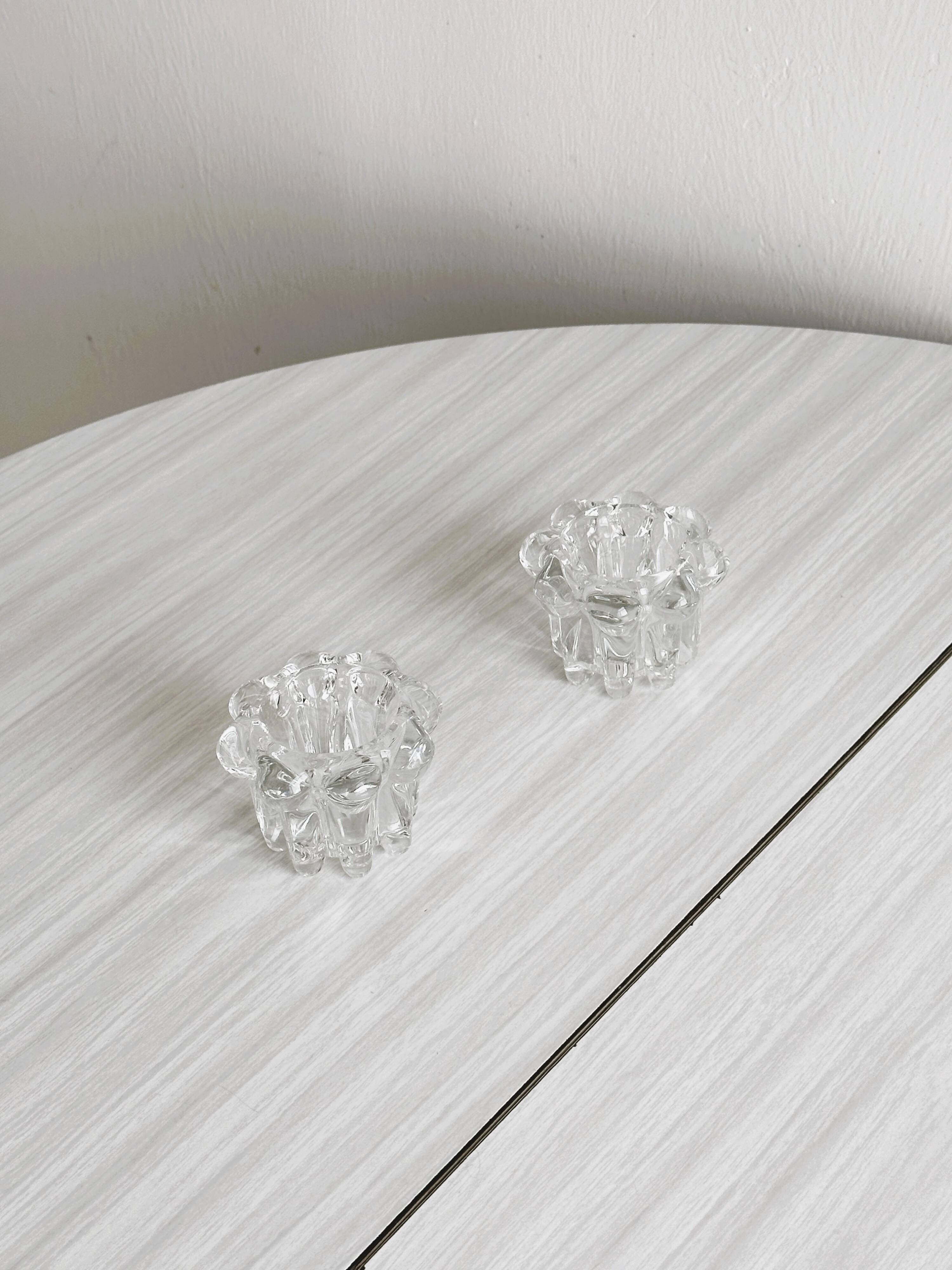 Duo of small crystal candlesticks