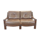 Mid century vintage boho 2-seater sofa with leather cushions
