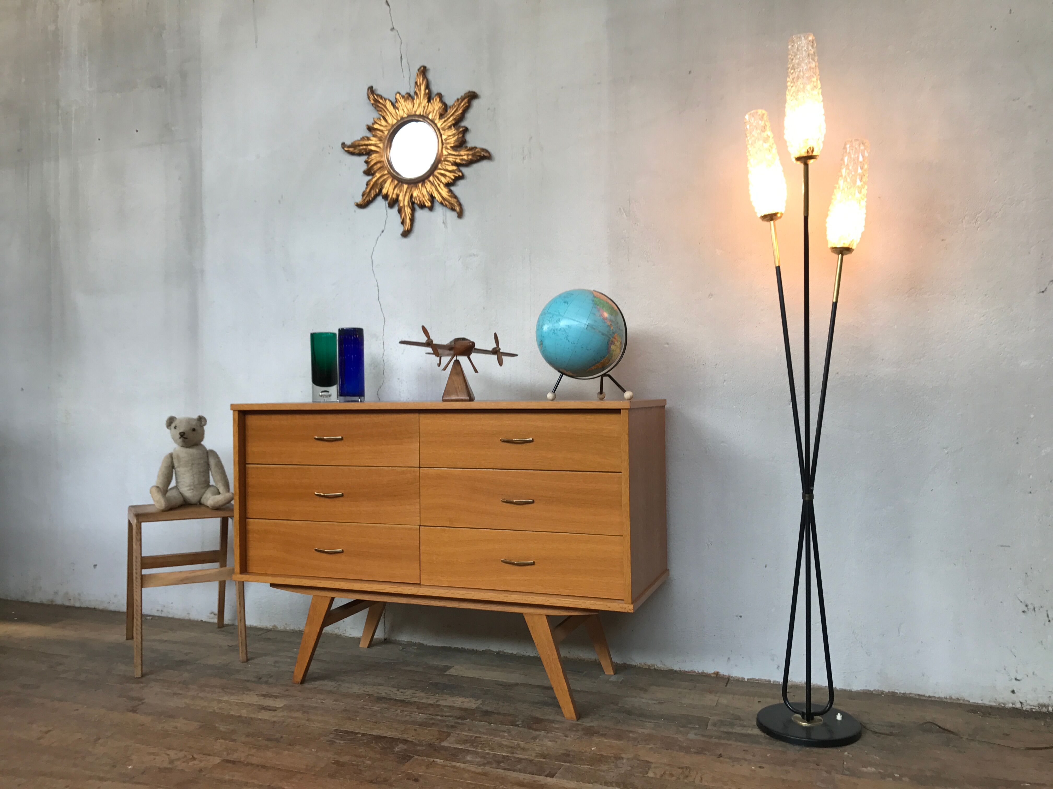 Chest of drawers 6 drawers vintage compass 1950 feet