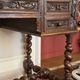 Louis XIII oak writing desk with carved twisted legs, late 19th century.