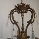 French Art Nouveau 5-Light Bronze 3 sided Crystal Cage Chandelier