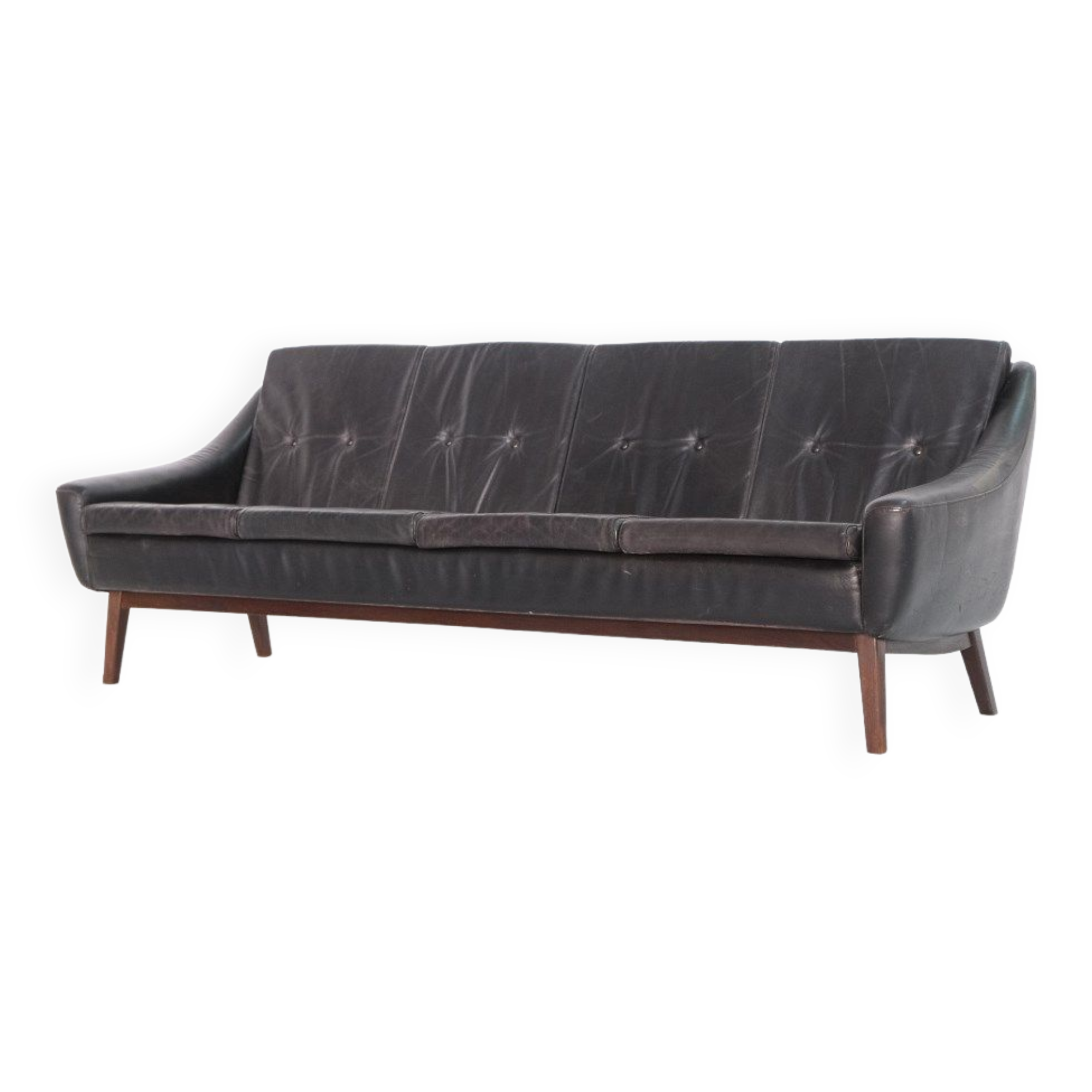 Mid-Century Teak and Leather 4-Seater Sofa by Svane Ekornes, 1960s