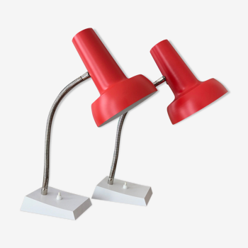 Pair of red vintage sis table lamps, Model 838