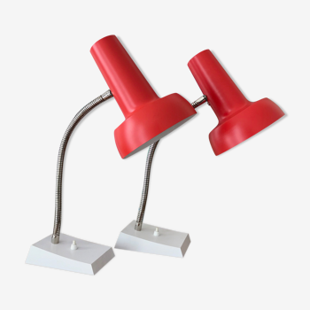 Paire de lampes de table rouges vintage sis, Modèle 838