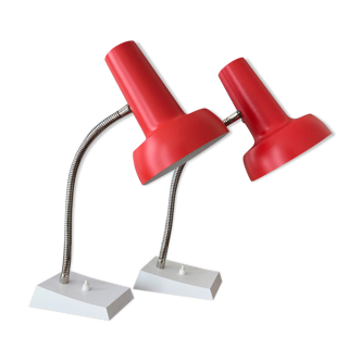 Pair of red vintage sis table lamps, Model 838