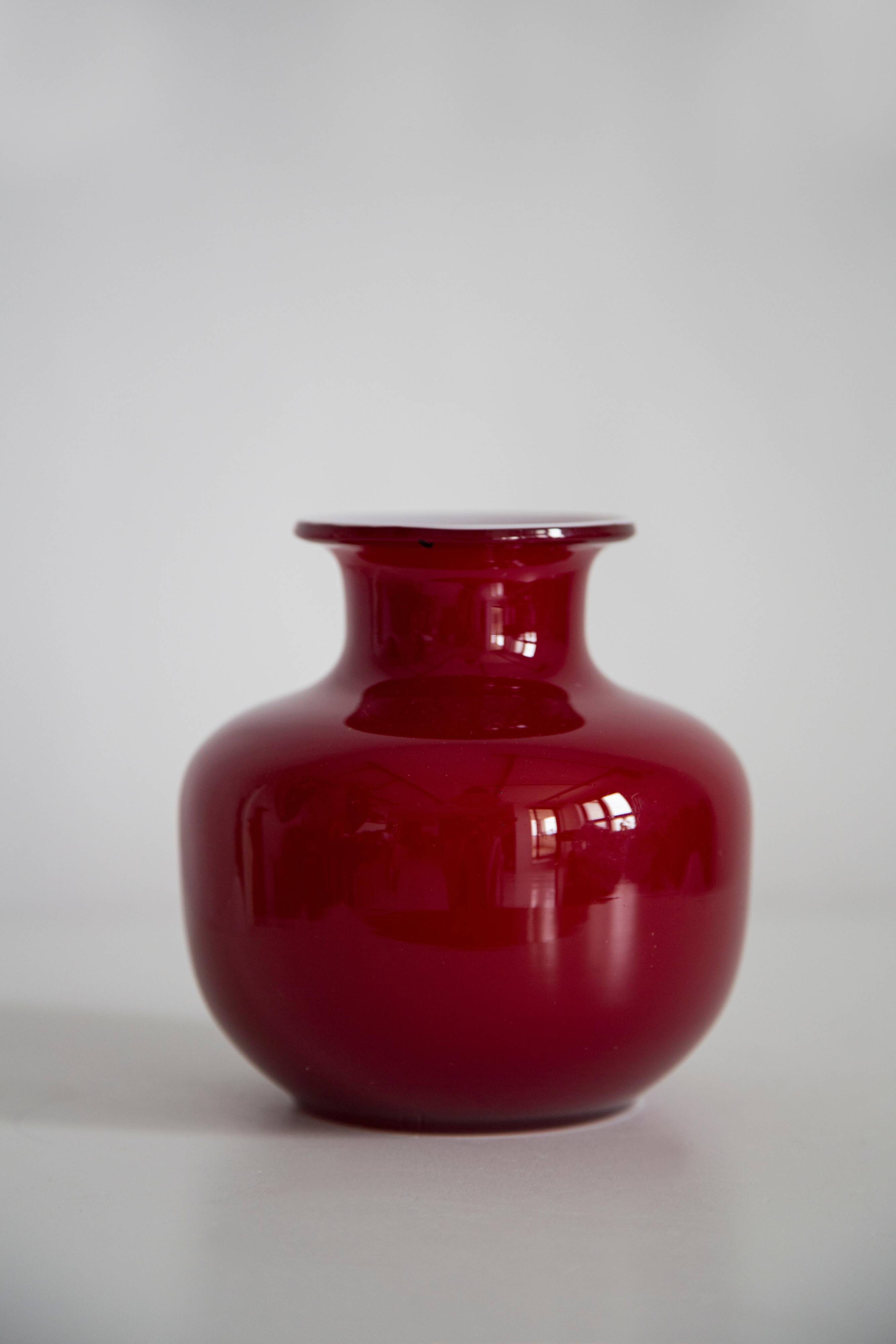 Vintage artistic vase in dark red glass, Tarnowiec, Europe, 1970s