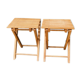 Pair of folding slatted wood stools