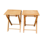 Pair of folding slatted wood stools