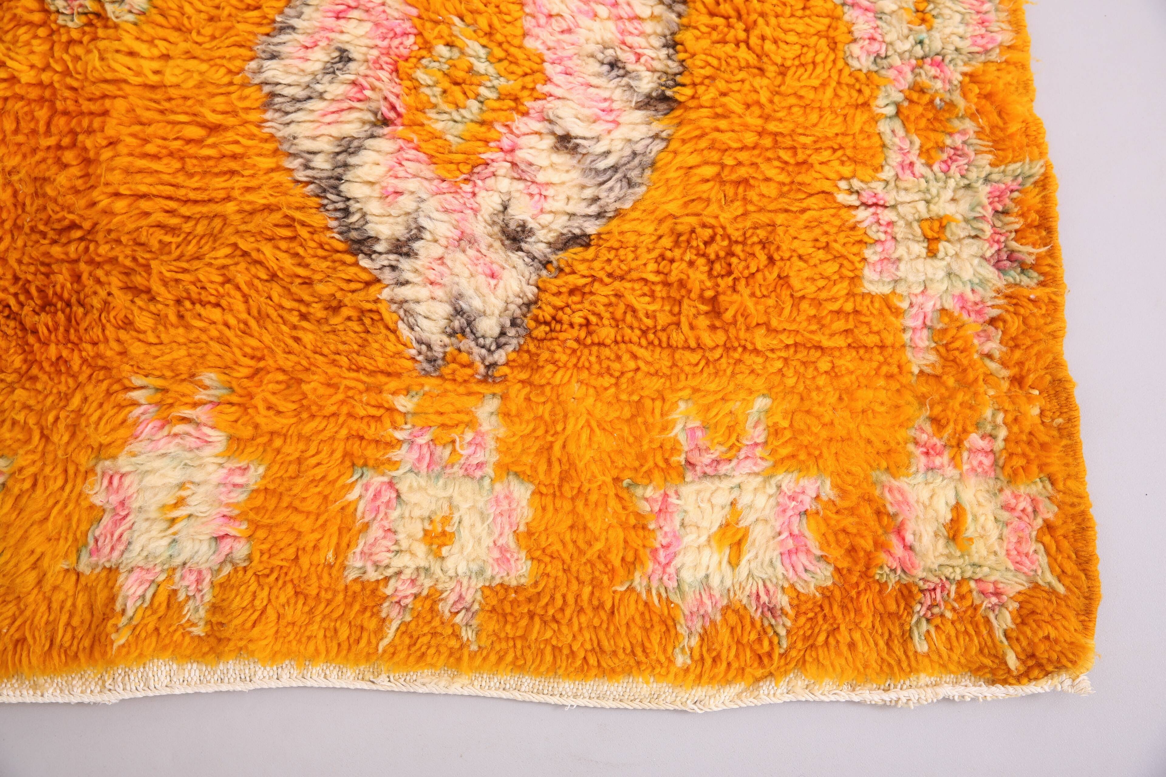 Tapis marocain vintage orange 153 x 228 cm - Authentique tapis berbère fait main