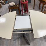 Round butterfly extension table in cream and chrome formica, 1960s/1970s