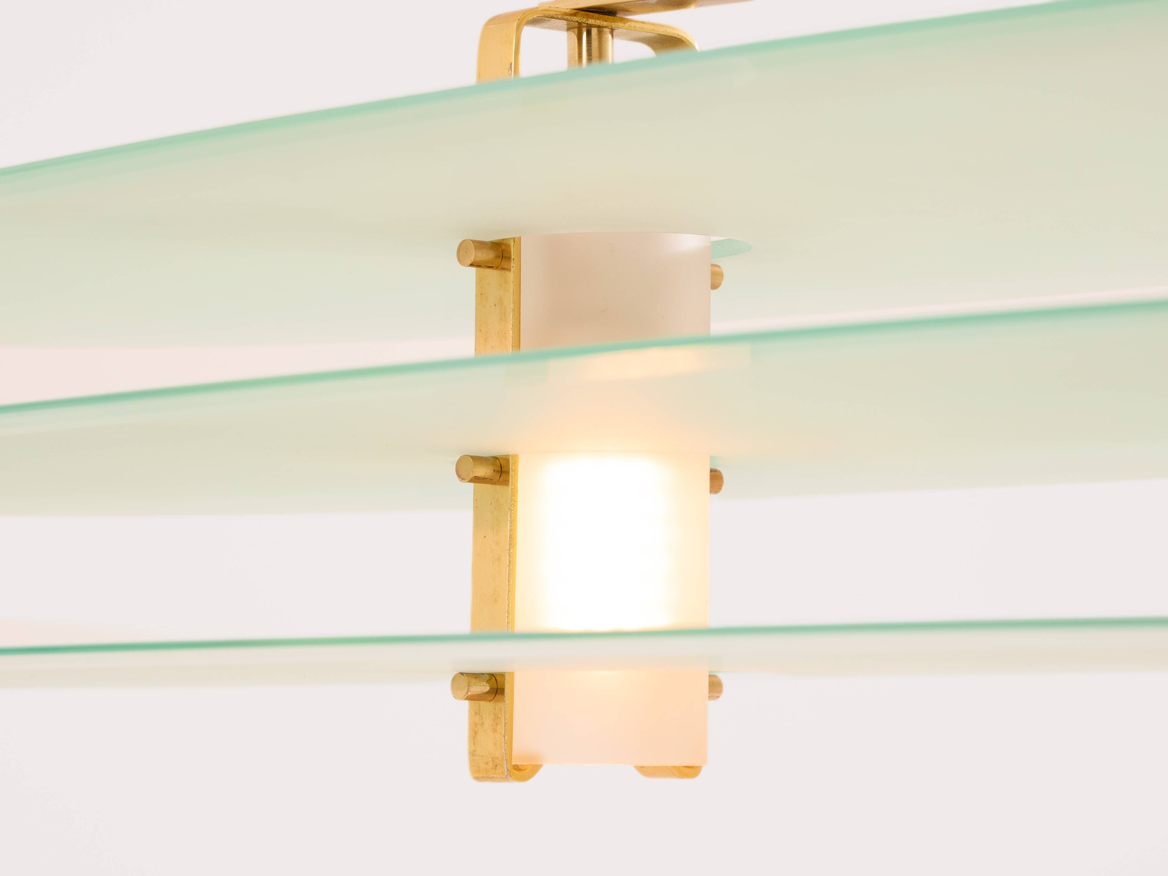 Ceiling light by Roberto Volonterio and Cesare Benedetti, brass and glass, 1980.