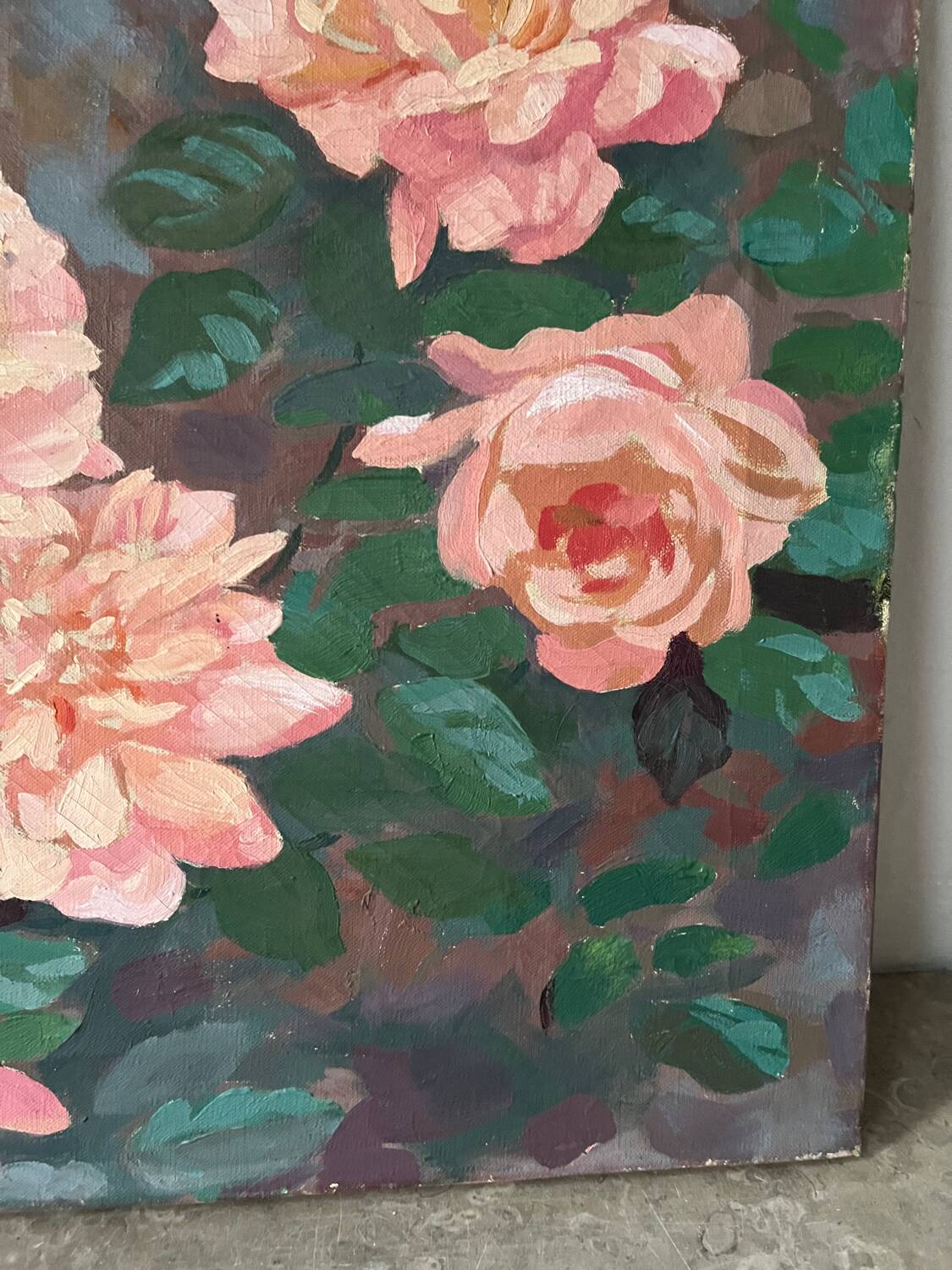 The roses, oil on canvas signed Mahelin.