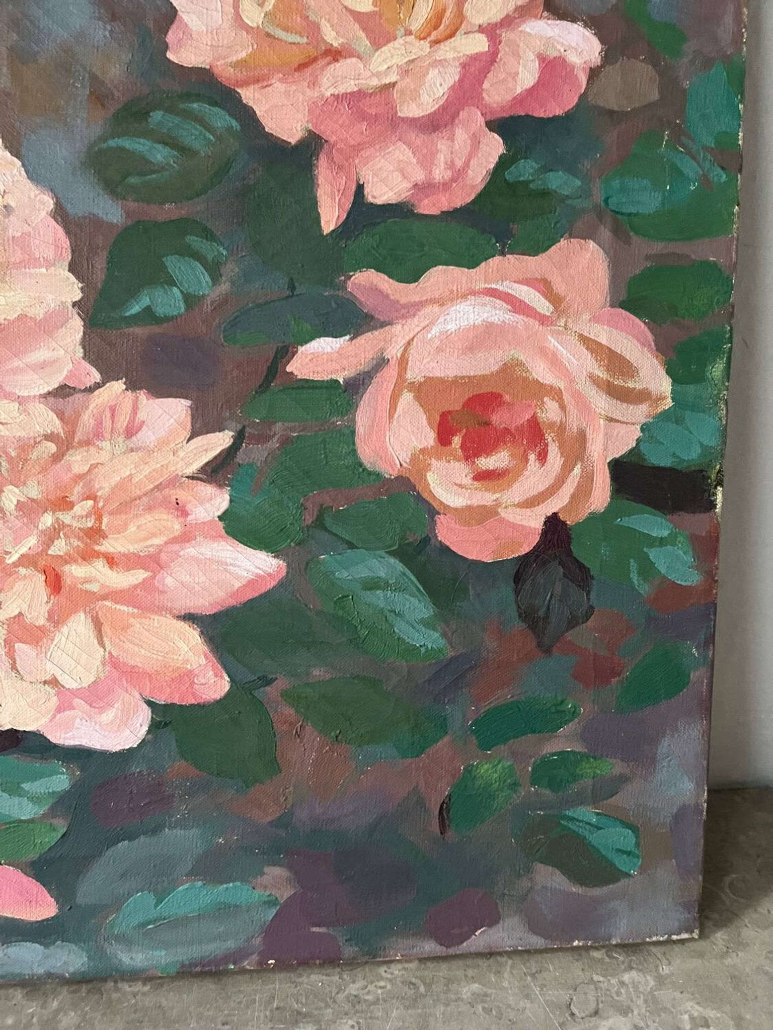 The roses, oil on canvas signed Mahelin.