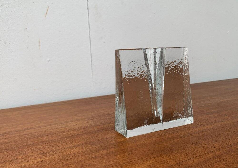 Modernist cubic glass vase from the mid-century, 1960s.