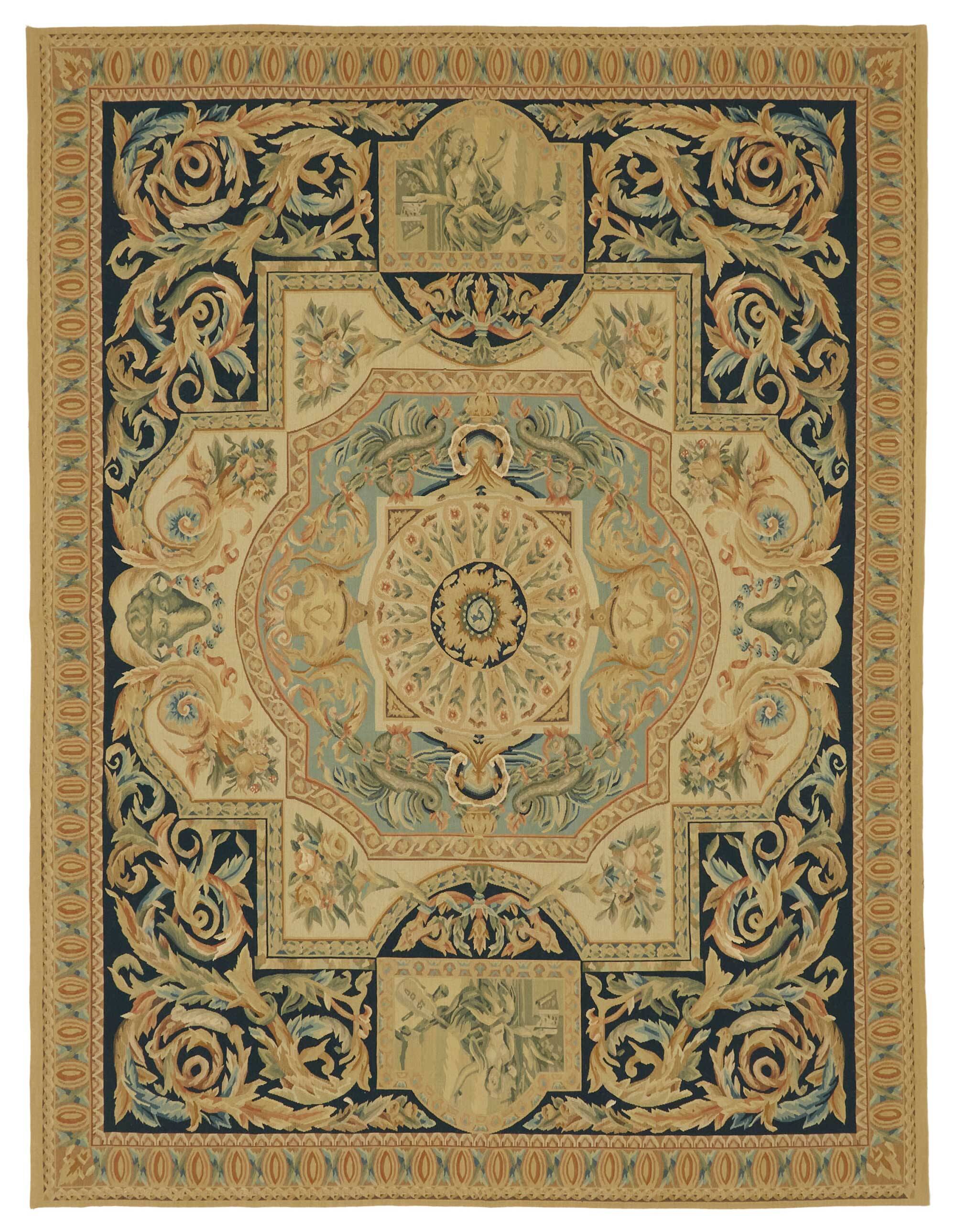 Handmade European Vintage Aubusson Kilim 240 cm x 312 cm