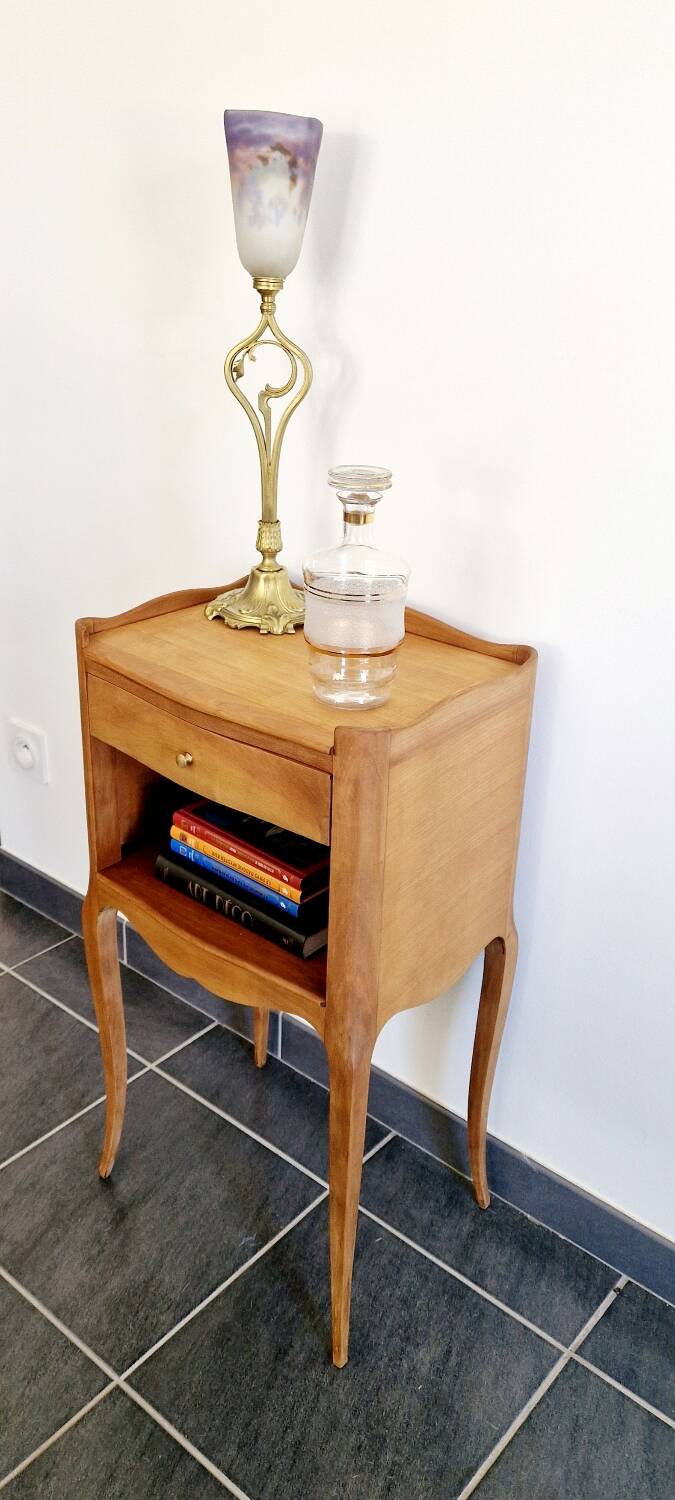 Solid cherry bedside table - Louis XV style - Signed DR