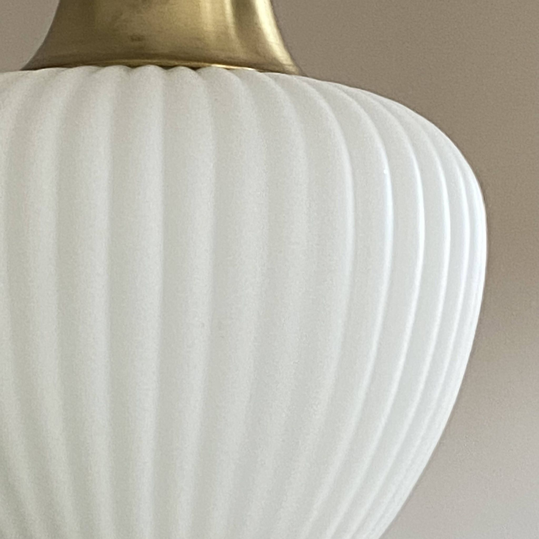 Antique pendant light in white glass and brass, vintage decoration