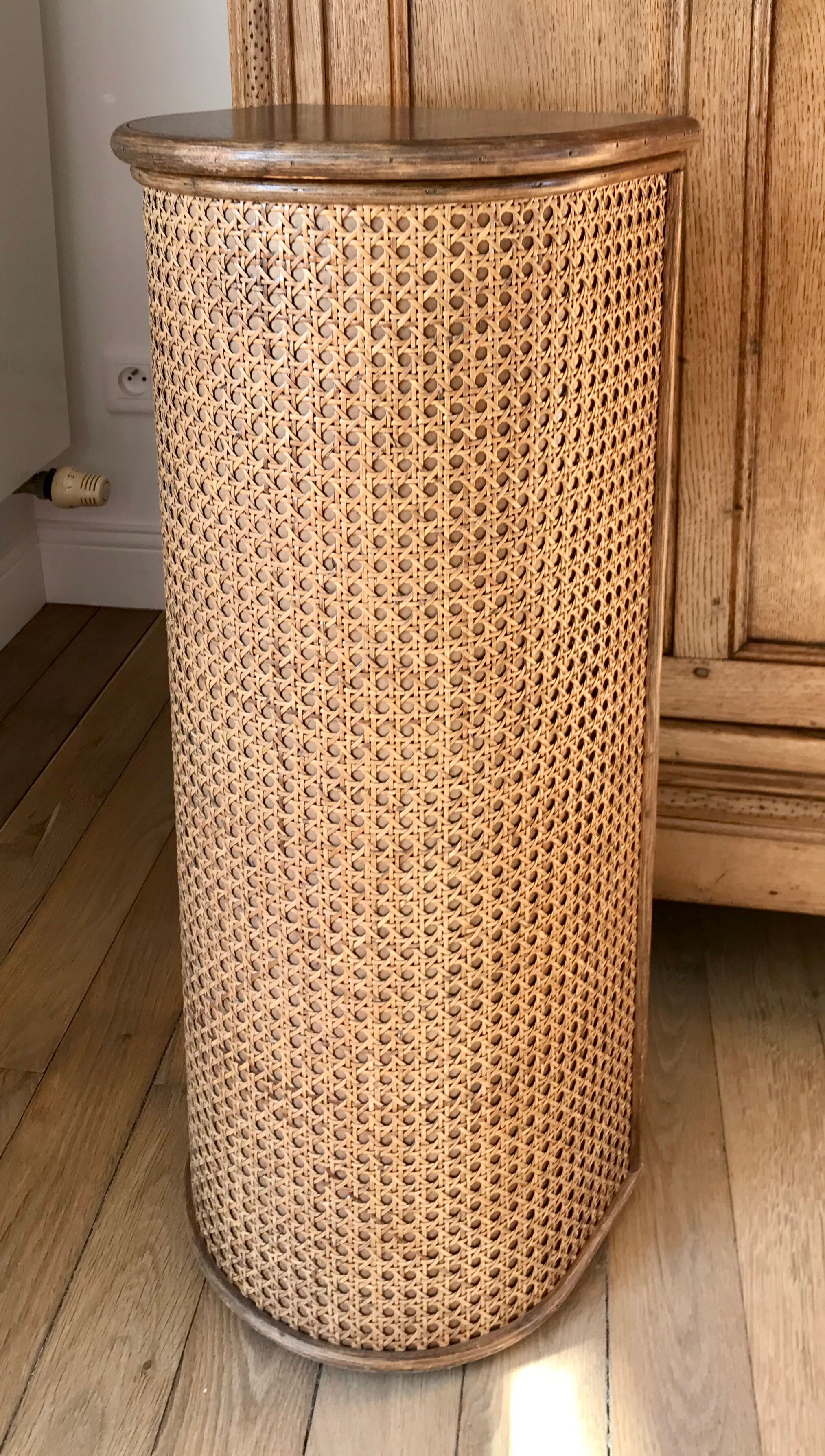 Bread hutch in oak wood and canning made in france 50s