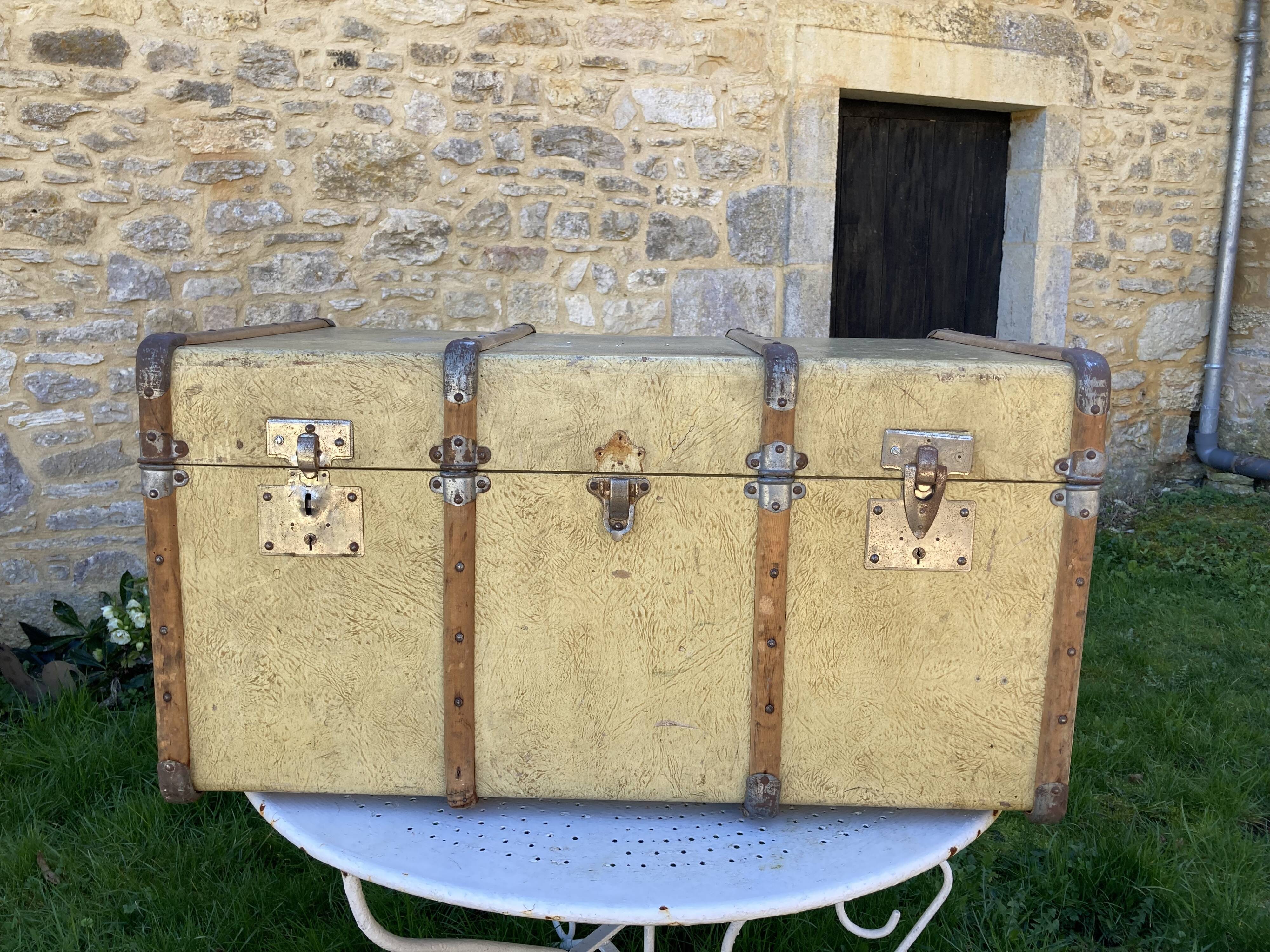 Antique wooden travel trunk
