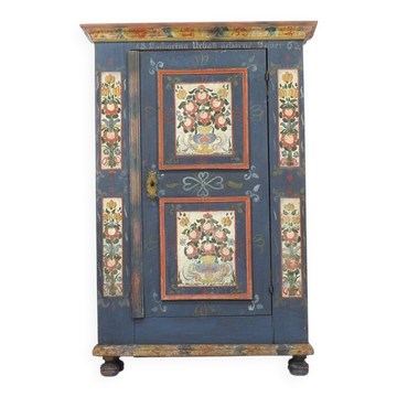Rustic Farmhouse Antique Folk Art Painted Bridal Cabinet 1863