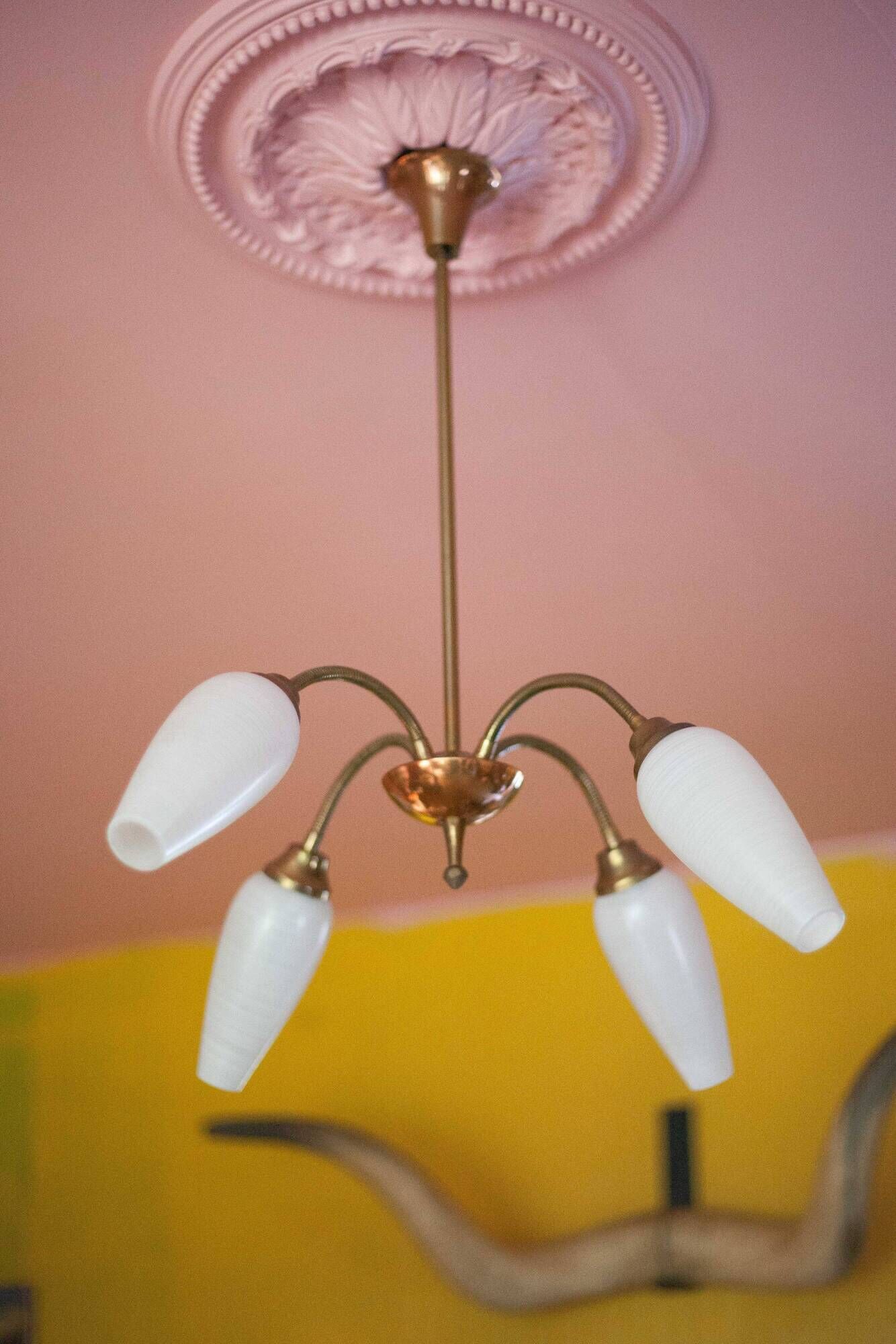 Vintage 4-light pendant light, articulated arm suspension, ceiling lamp, interior decor