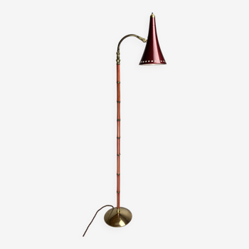 Lampadaire diabolo vintage en faux bambou et laiton, Italie, 1960